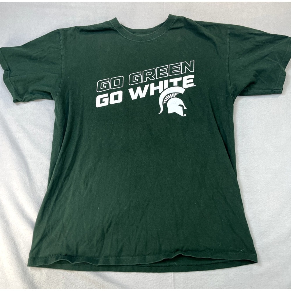 MICHIGAN STATE SPARTANS Shirt Large MSU Go Green Go White Football‎ Tee